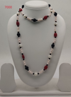 freshwater pearl necklace with white pearls red and black stones in fusion design