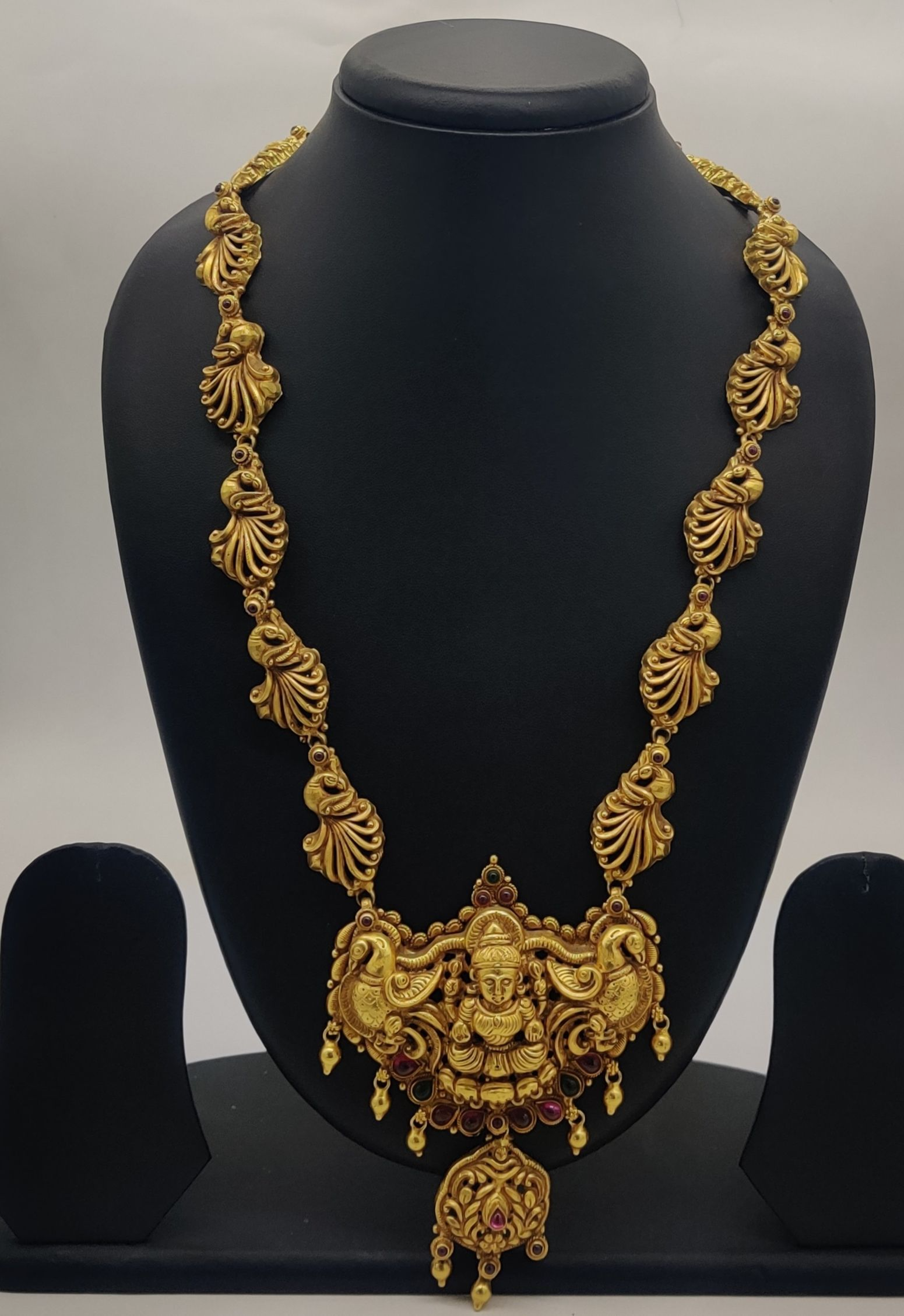 gold tone 925 silver temple necklace for women with red stones traditional long necklace