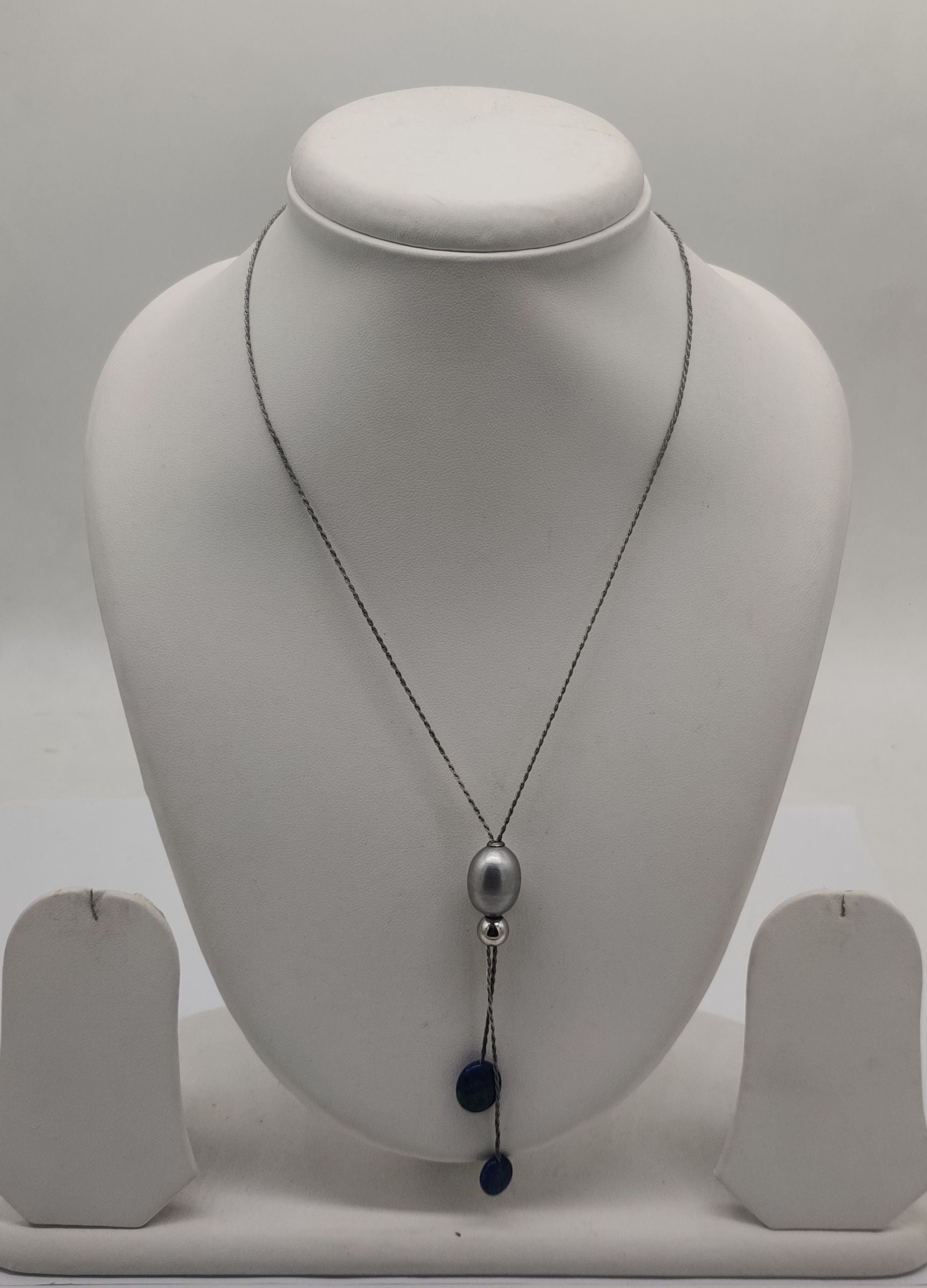 Grey Pearl Drift Pendant Silver Necklace