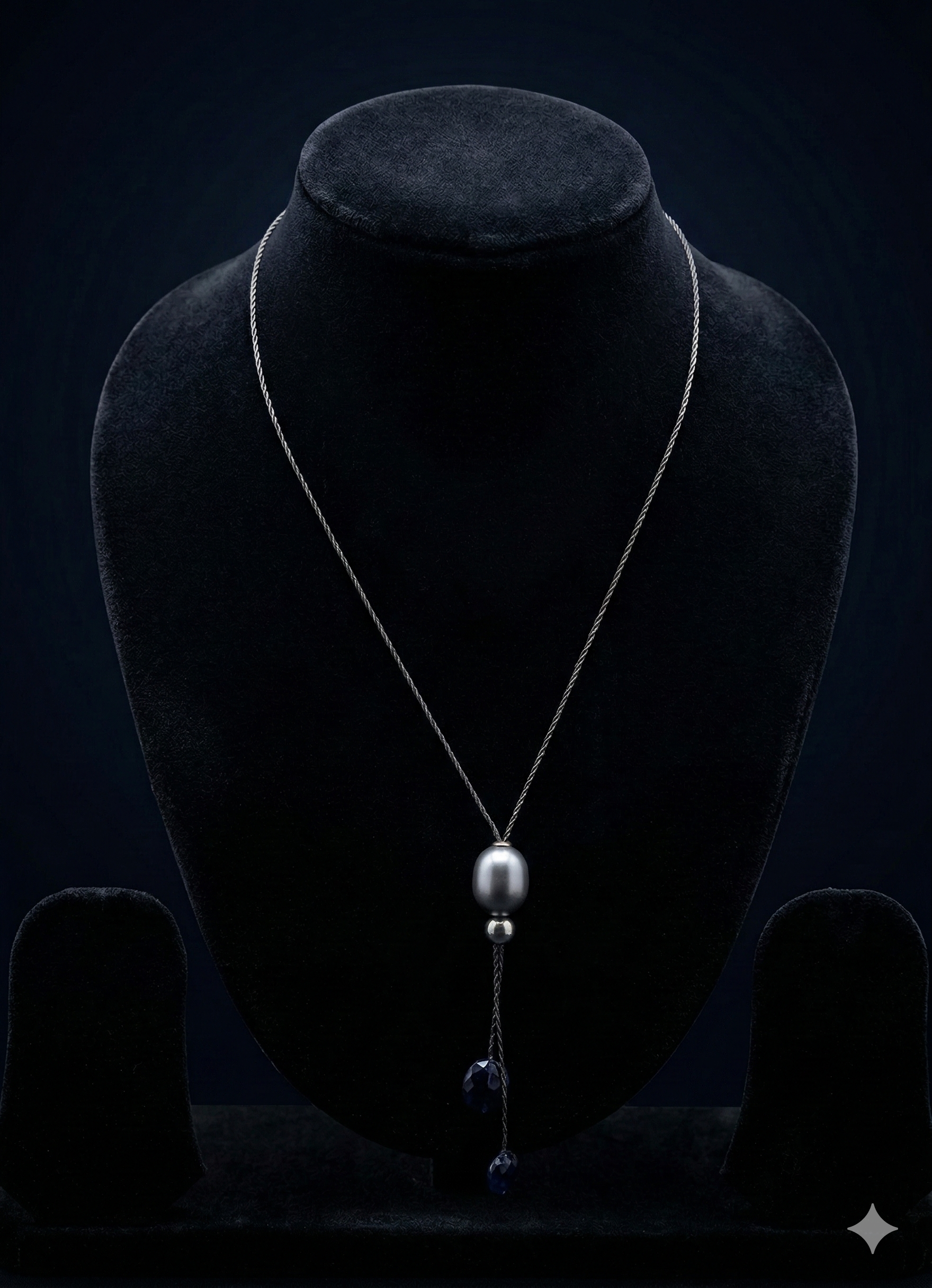 grey pearl drift 925 silver chain necklace with grey pearl and blue accents