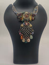 heritage opulence oxidized silver necklace with multicolor gemstone pendant and layered beads