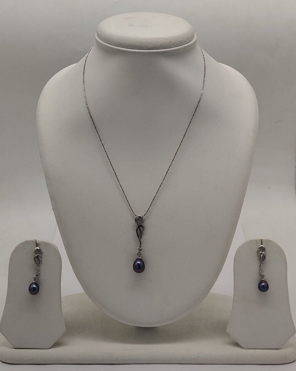 ink drop elegance 925 silver pendant set with abstract silver design and dark pearl drop