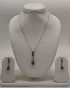 ink drop elegance 925 silver pendant set with abstract silver design and dark pearl drop