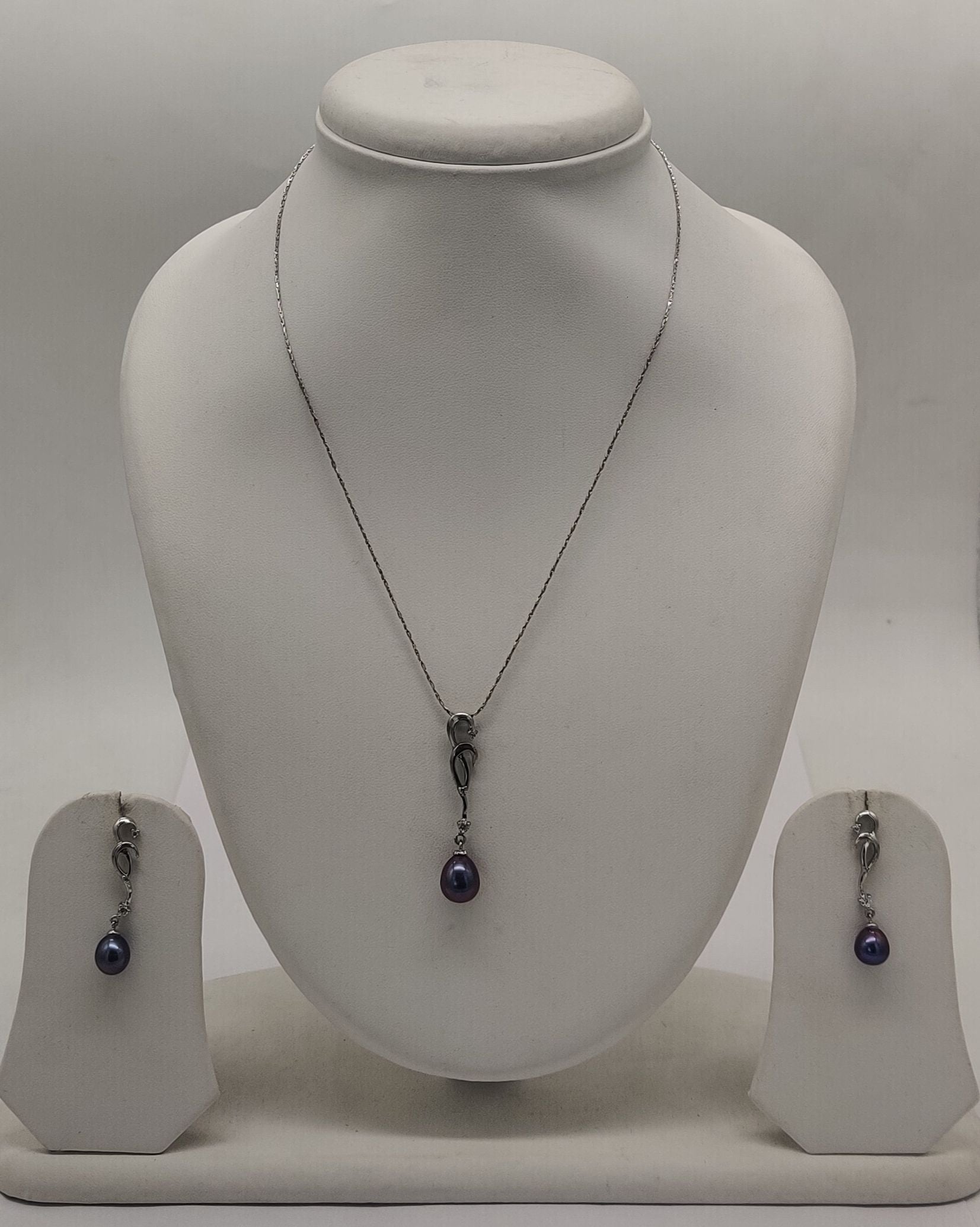 ink drop elegance 925 silver pendant set with abstract silver design and dark pearl drop