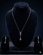 ink drop elegance 925 silver pendant set with abstract silver design and dark pearl drop