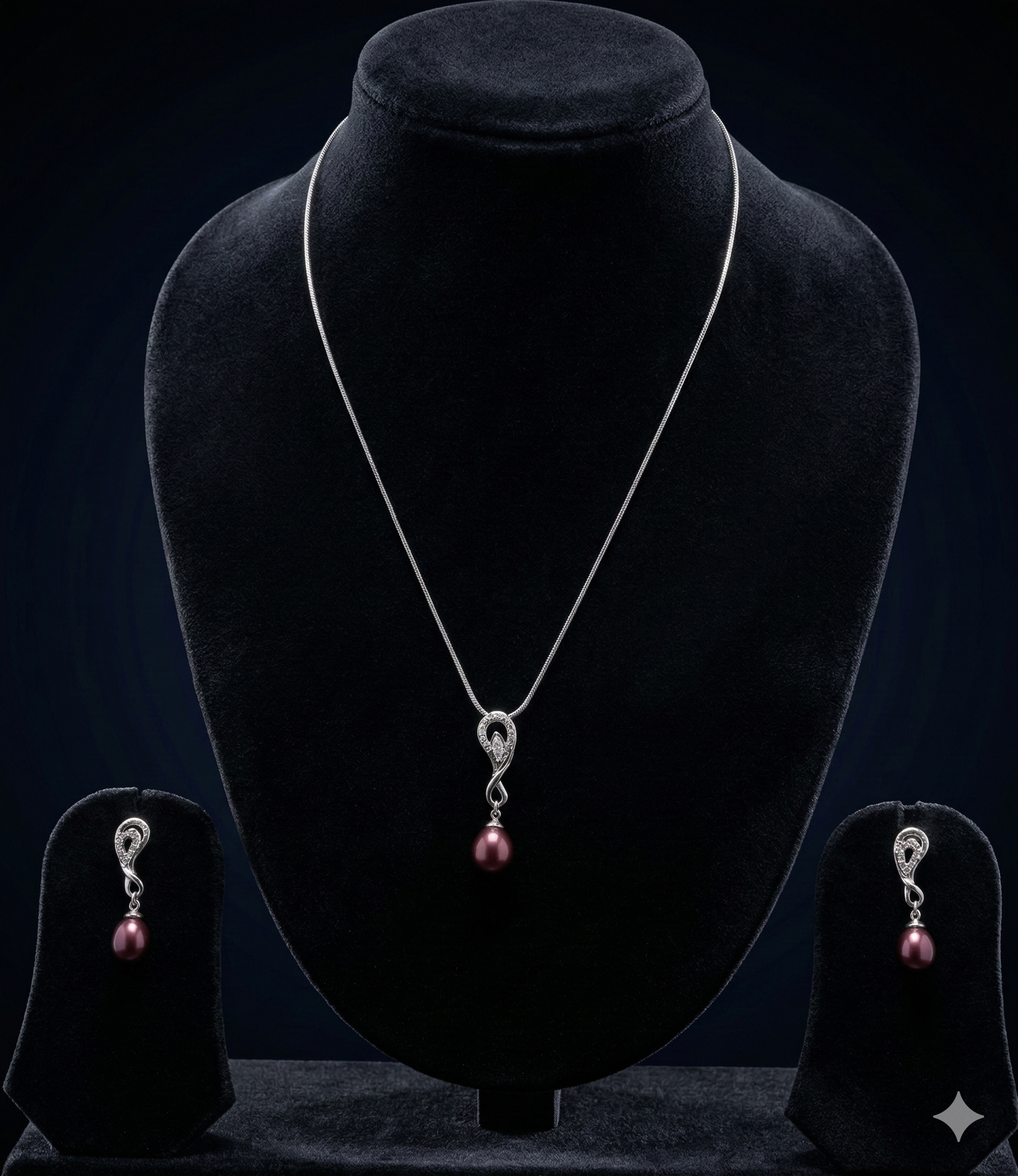 maroon grace teardrop 925 silver pendant set with maroon pearl drop