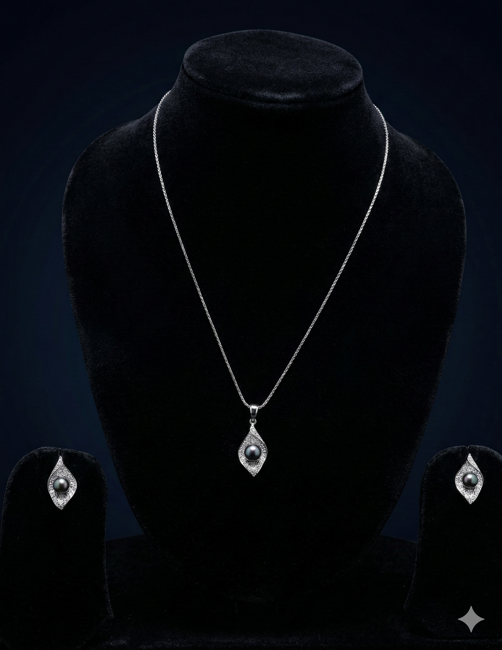 noir leaf grace 925 silver pendant set with leaf design and dark pearl