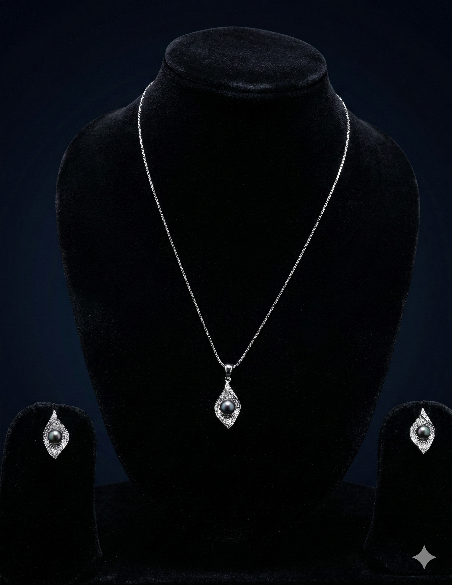 noir leaf grace 925 silver pendant set with leaf design and dark pearl