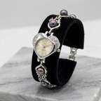 pearl bracelet heart dial watch for women with crystal detailing