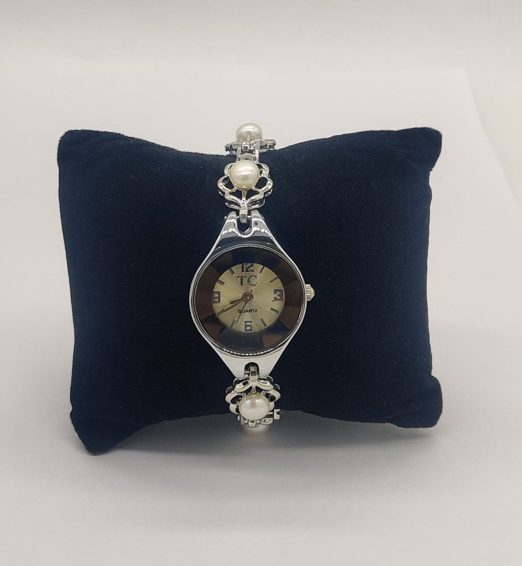 pearl bracelet watch for women with oval dial