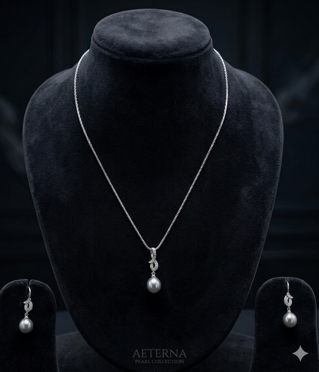 pearl glimmer drop 925 silver pendant set with round freshwater pearl