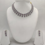 Royal white and red CZ geometric choker necklace set with matching rhodium-plated drop earrings.