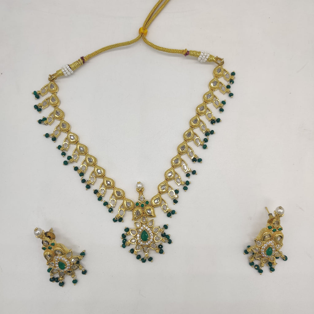 White Green CZ necklace set with floral design and matching earrings for women
