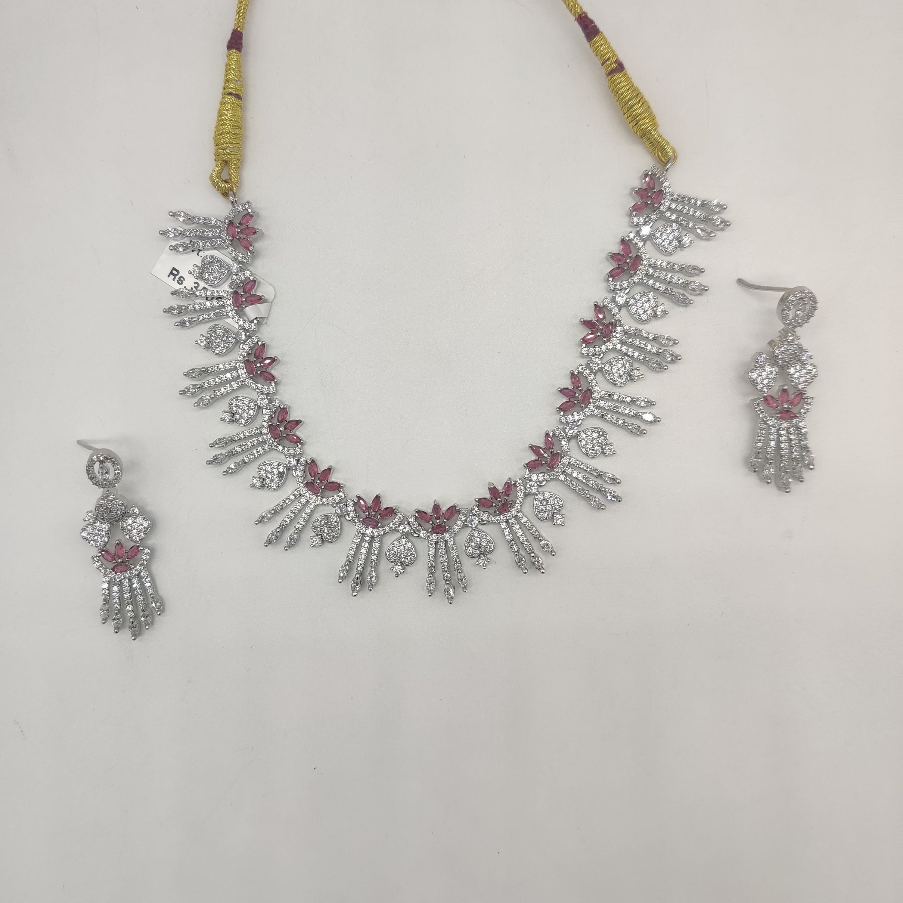 White Pink CZ Necklace Set