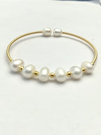Classic White Freshwater Pearl Open-Cuff Gold Tone Bracelet