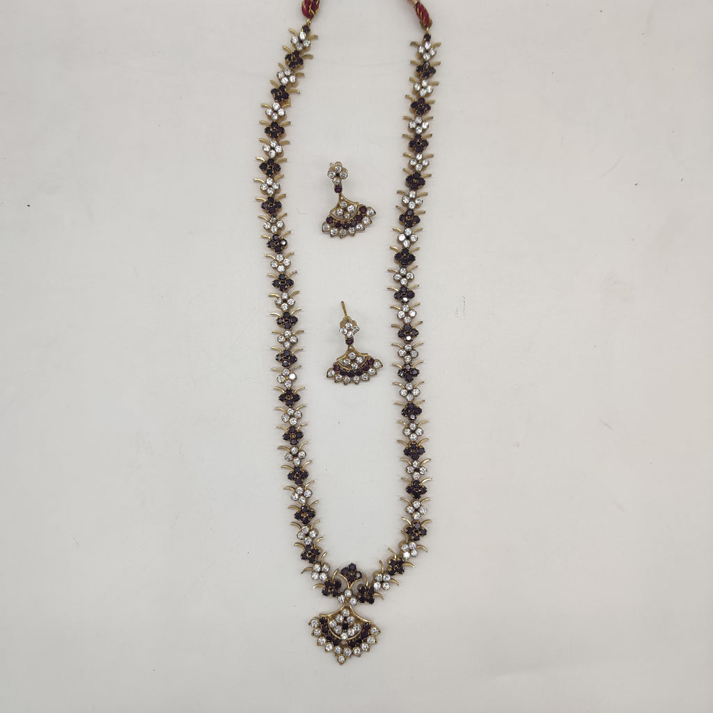 White Brown CZ Long Necklace Set