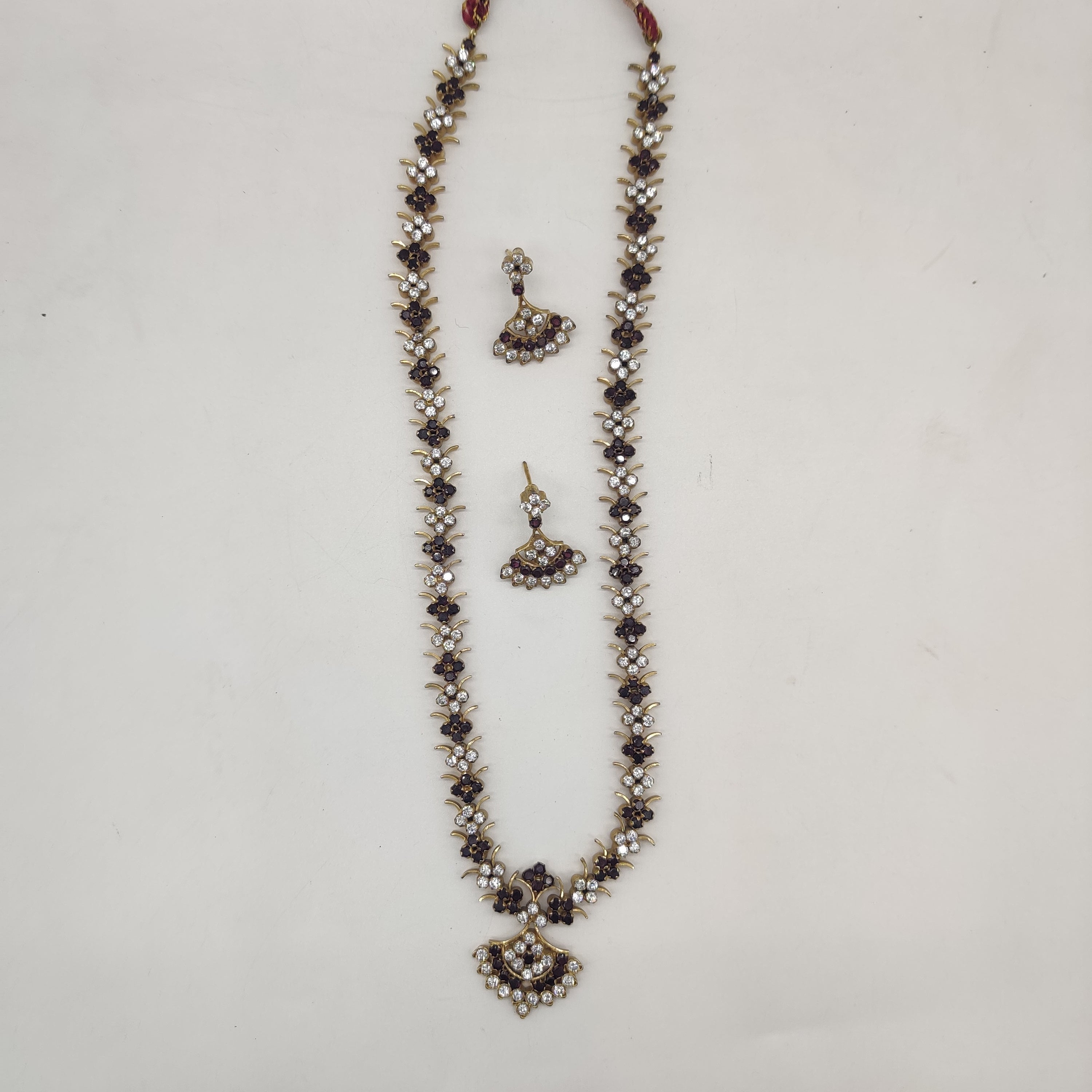 White Brown CZ Long Necklace Set