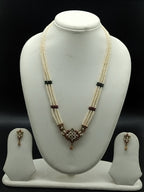 Triple-Strand White Flat Pearl Necklace with Pendant Set