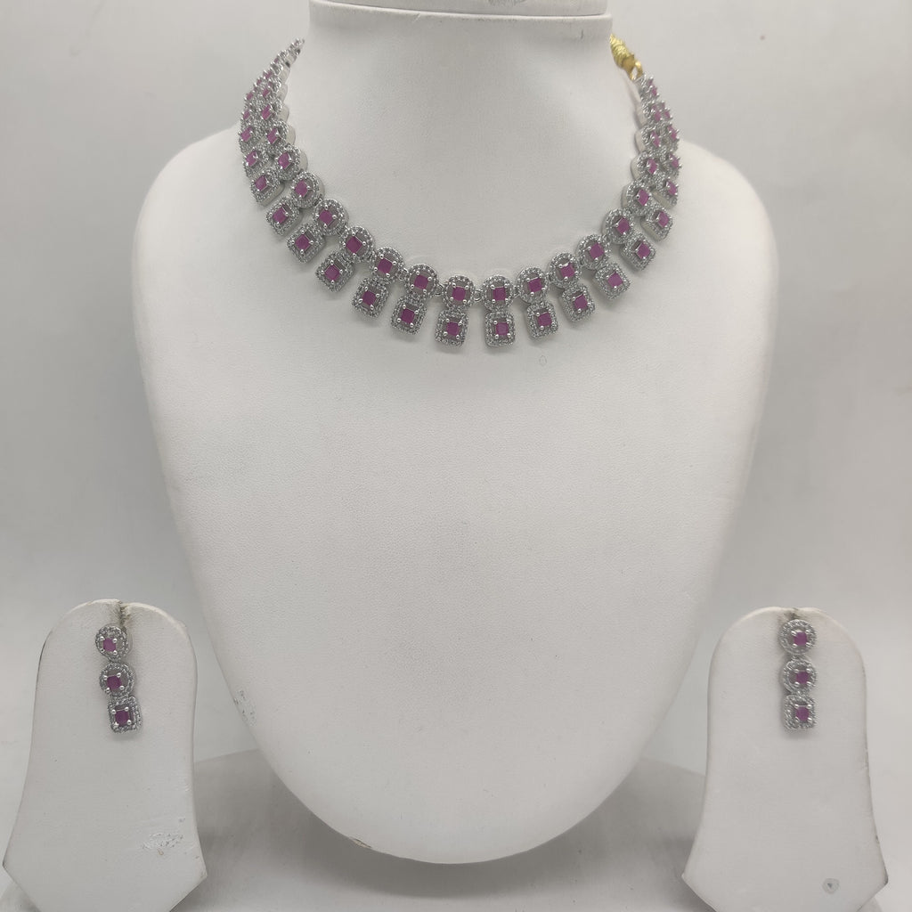 White Red CZ Necklace Set