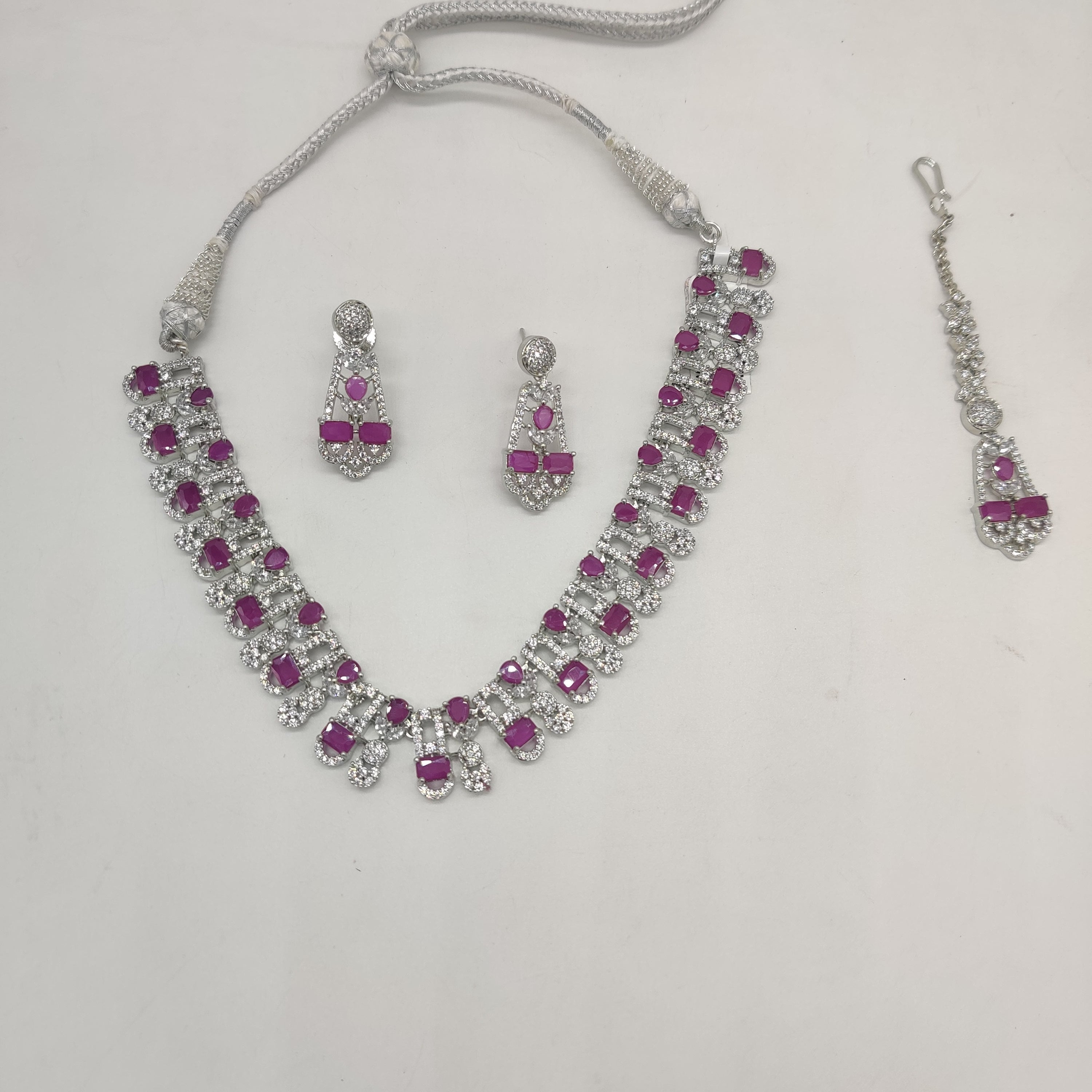 White Red CZ Necklace Set