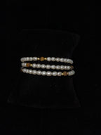 BraceletOval White Pearl 3-Layer Coil Wrap Bracelet with Brown Beads and Gold-Tone Accents