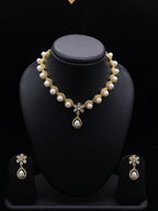 Royal Heritage White Button Pearl Choker with Halo Bezels & Floral Pendant Set