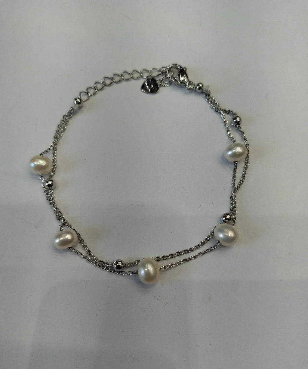 Delicate White Freshwater Pearl Double Chain Bracelet