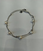 Delicate White Freshwater Pearl Double Chain Bracelet