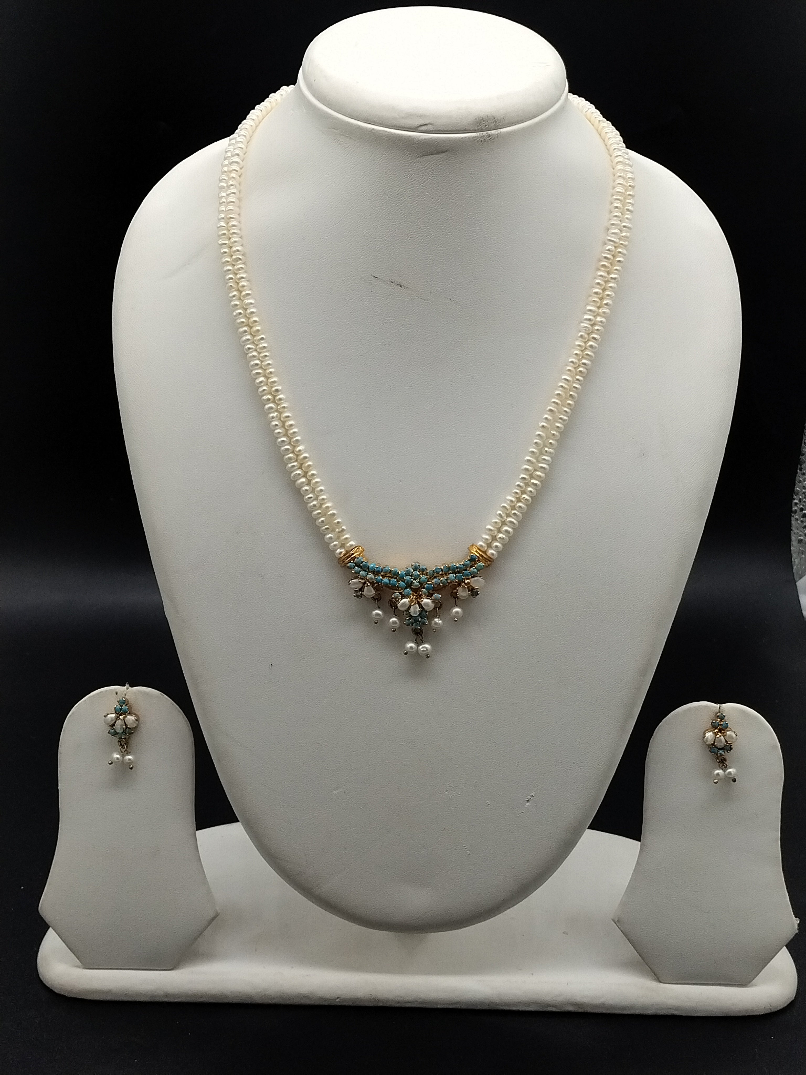 Classic Double-Strand White Flat Pearl Pendant Necklace Set