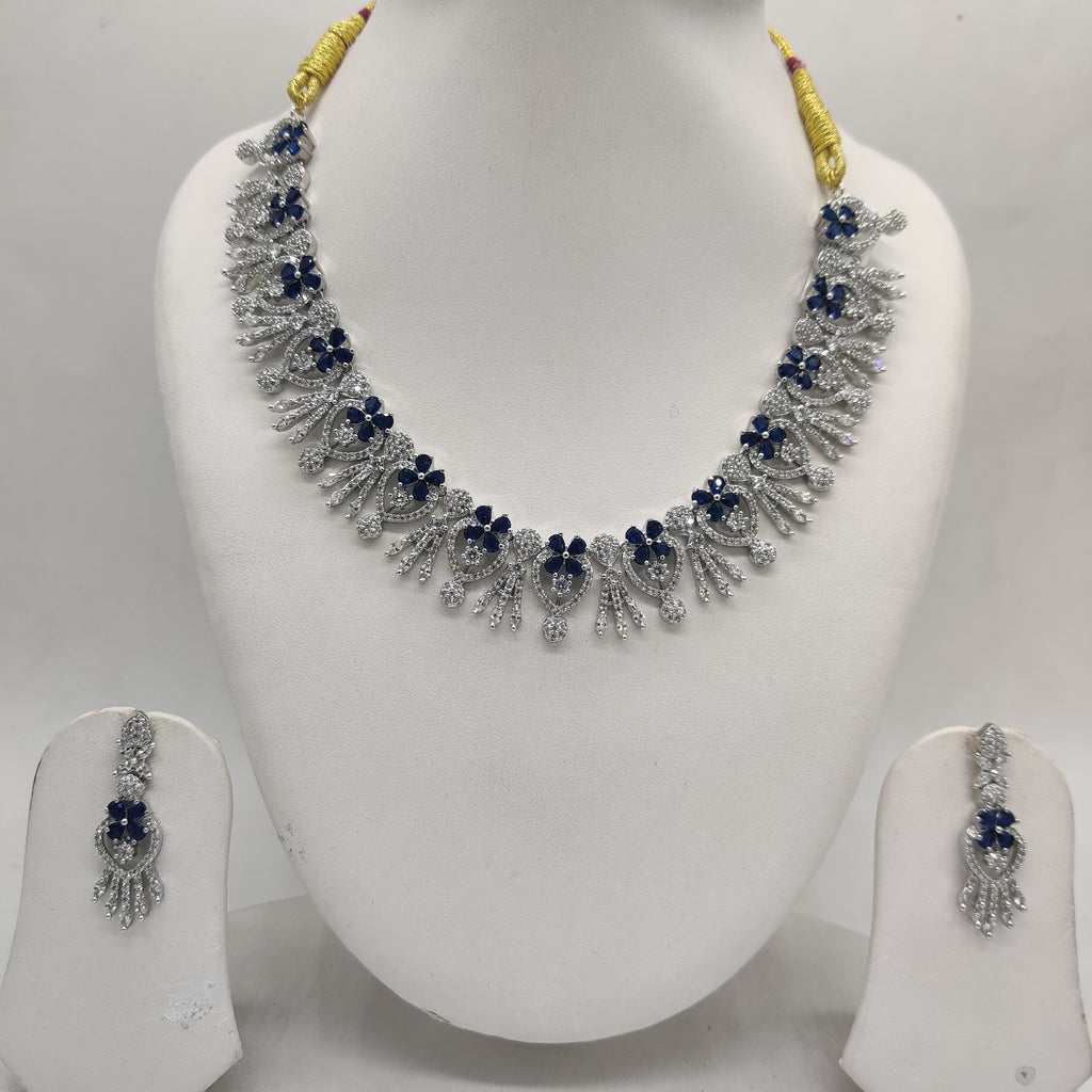 White Blue CZ Necklace Set