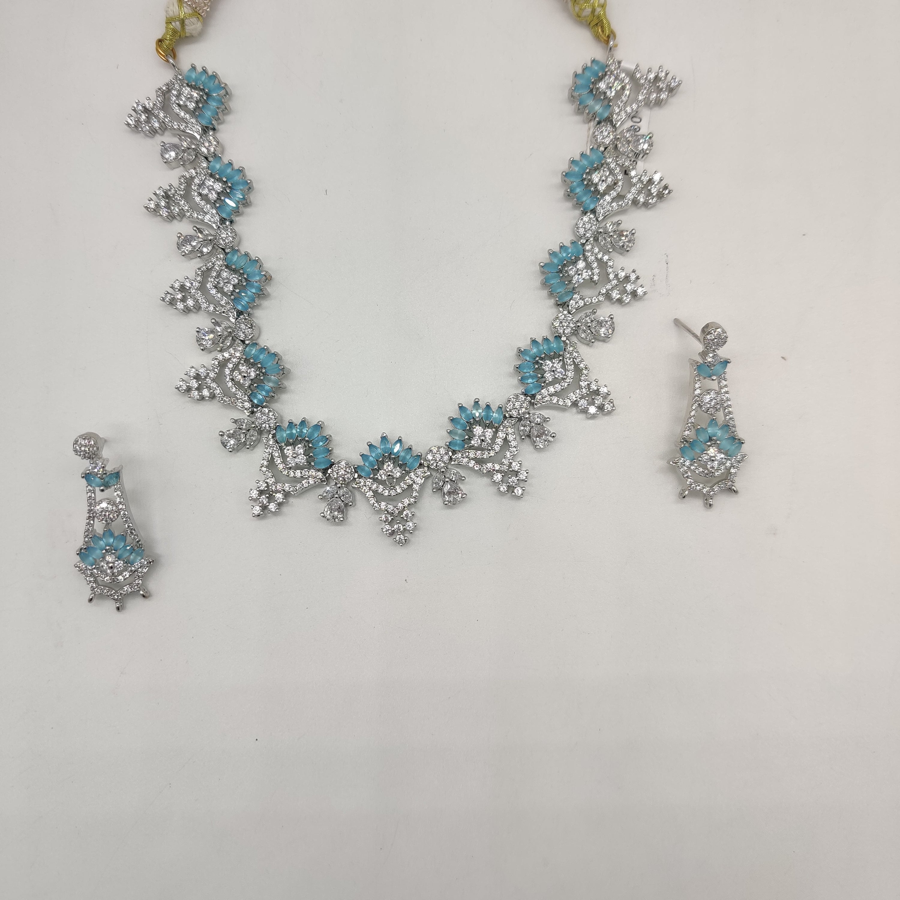 White Sky-blue CZ Necklace Set