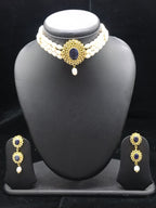 The Royal Sapphire Medallion: 3-Line Oval Pearl & Blue Stone Choker Set