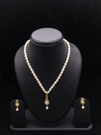 Elegant Linear Drop White Button Pearl Pendant Set
