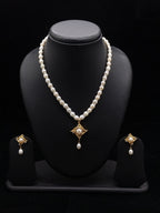 Contemporary Gold-Toned Geometric White Button Pearl Pendant Set