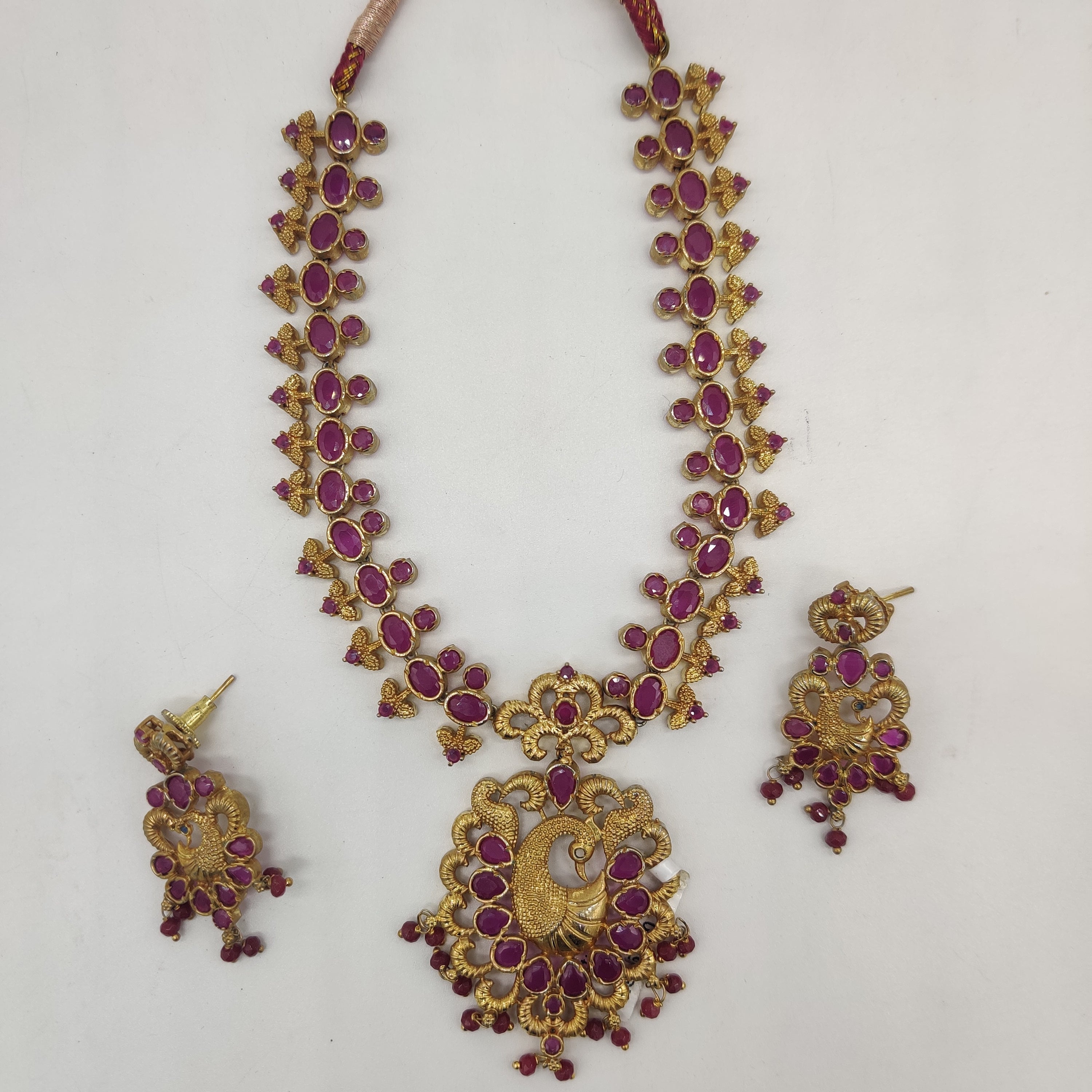 Red CZ Peacock Necklace Set