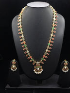 The Navratna Heritage: Traditional Mango Mala with Multicolor Gemstones & Pearl Drops Set