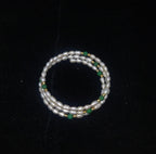 Oval White Pearl 3-Layer Coil Wrap Bracelet with Green Beads and Gold-Tone Accents