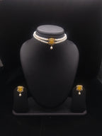The Golden Citrine: 2-Line Flat Pearl & Yellow Stone Choker Set