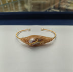 Baroque Pearl Cocoon Wire-Wrapped Gold Tone Open Cuff Bracelet
