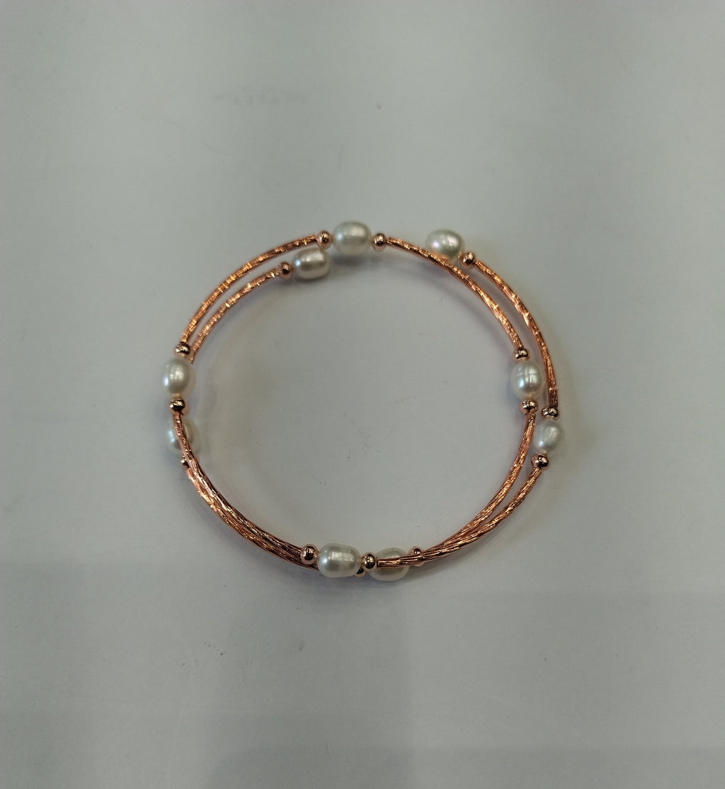 Double Line White Freshwater Pearl Rose Gold Bracelet
