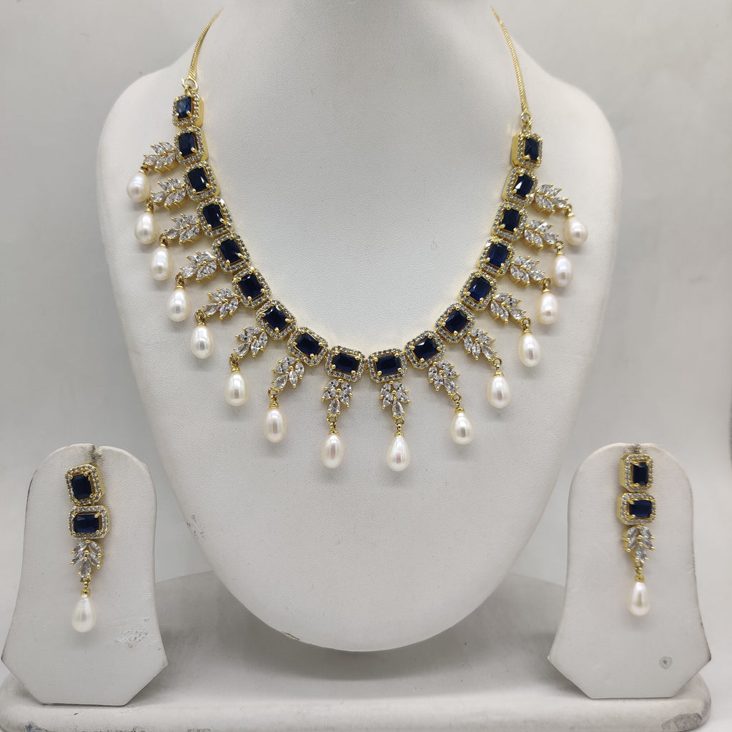 White Blue CZ Necklace Set