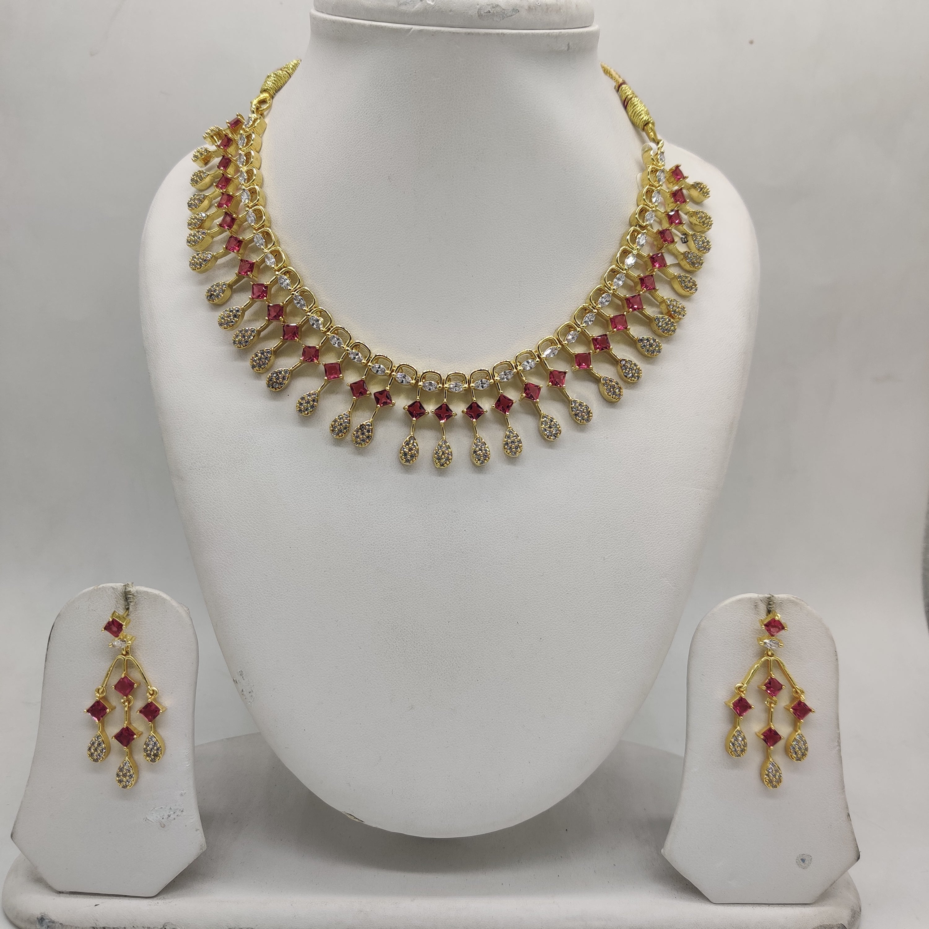 White Pink CZ Necklace Set