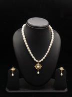Handcrafted Button Pearl Strand with CZ Floral Pendant