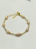 Delicate Pink Pearl & Textured Gold Station Bracelet