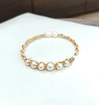 Handcrafted Gold Tone Wire-Wrapped White Pearl Open-Cuff Bracelet