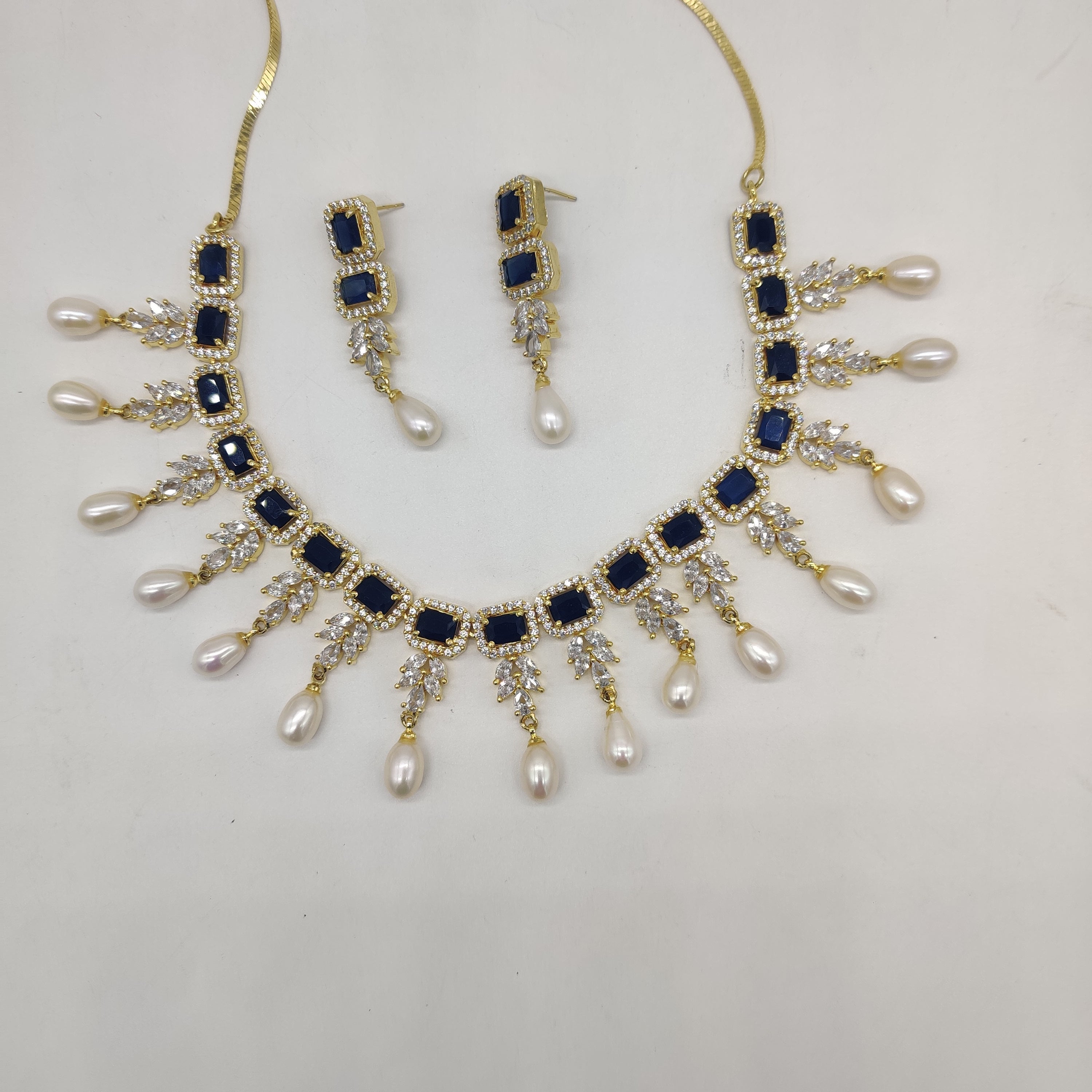 White Blue CZ Necklace Set