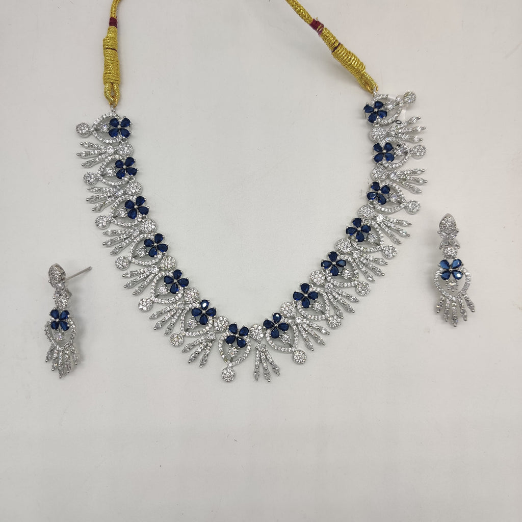 White Blue CZ Necklace Set