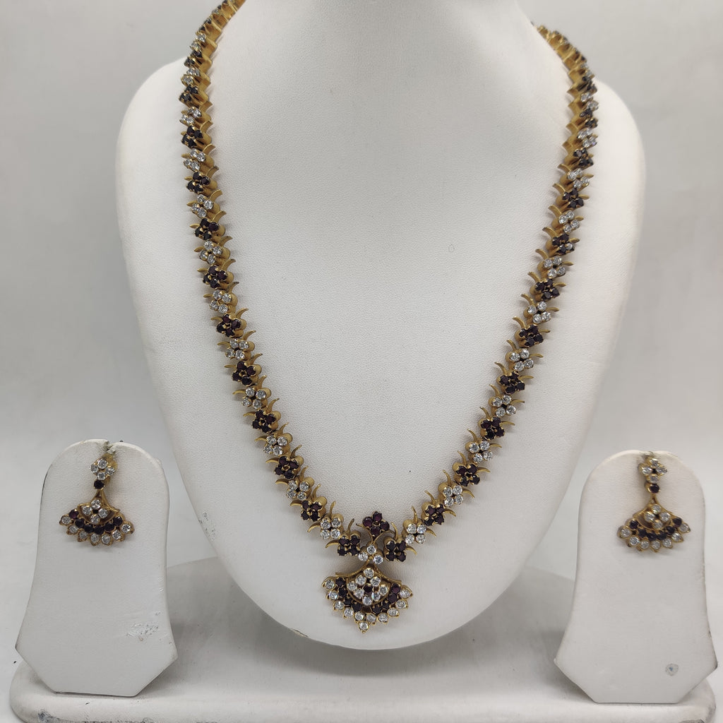 White Brown CZ Long Necklace Set