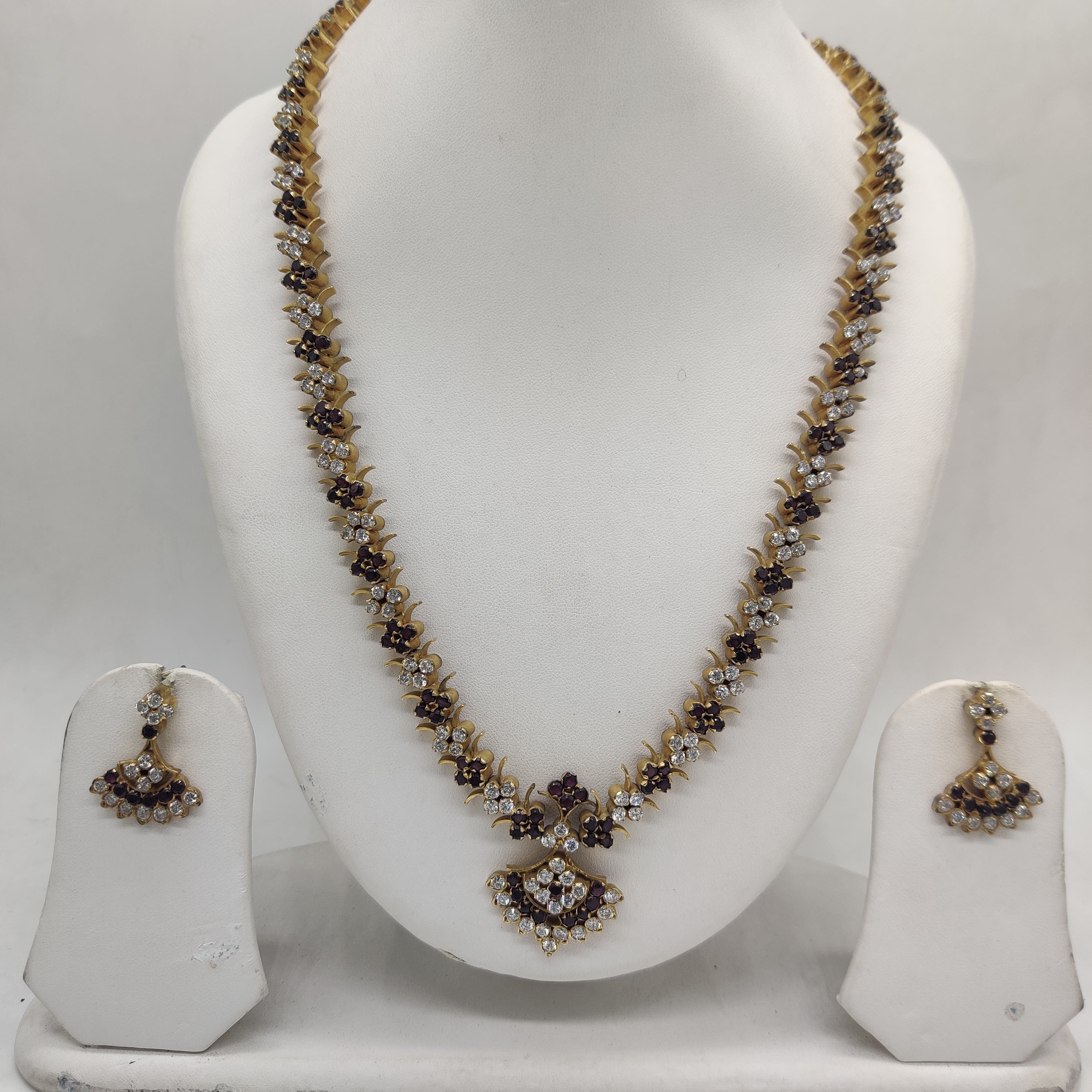 White Brown CZ Long Necklace Set