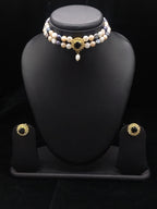 The Midnight Noir: 2-Line Multi-Tone Button Pearl & Onyx-Black Choker Set